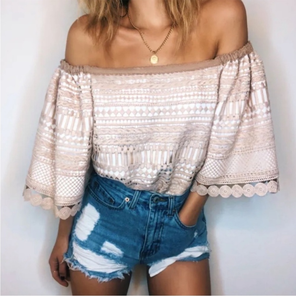 Alexis Finn Pink Lace Off the Shoulder Top
